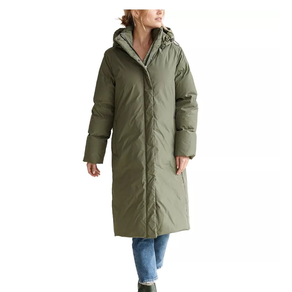 Jenni Kayne Long Olive Green Puffer Coat with Hood